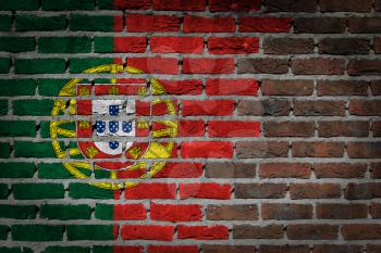 Dark brick wall texture - flag painted on wall - Portugal