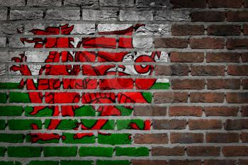Dark brick wall texture - flag painted on wall - Wales