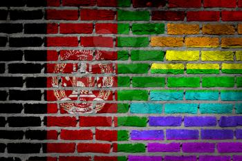 Dark brick wall texture - coutry flag and rainbow flag painted on wall - Afghanistan