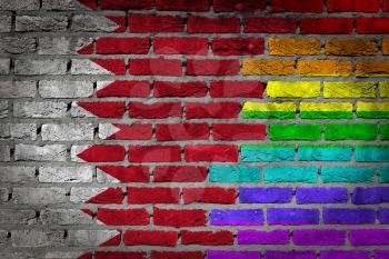 Dark brick wall texture - coutry flag and rainbow flag painted on wall - Bahrain