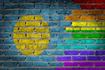 Dark brick wall texture - coutry flag and rainbow flag painted on wall - Palau