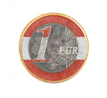 Euro coin, 1 euro, isolated on white, flag of Austria