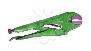 Isolated green stainless steel jaw locking pliers