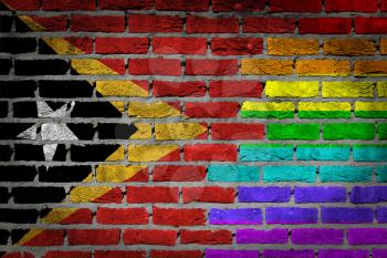 Dark brick wall texture - coutry flag and rainbow flag painted on wall - East Timor