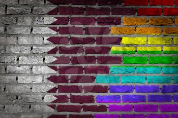 Dark brick wall texture - coutry flag and rainbow flag painted on wall - Qatar
