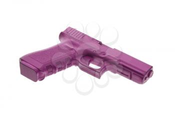 Dirty pink training gun isolated on white, law enforcement
