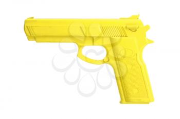 Yellow training gun isolated on white, law enforcement