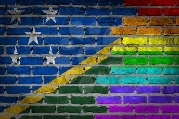 Dark brick wall texture - coutry flag and rainbow flag painted on wall - Solomon Islands