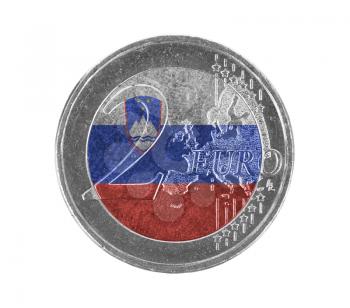 Euro coin, 2 euro, isolated on white, flag of Slovenia