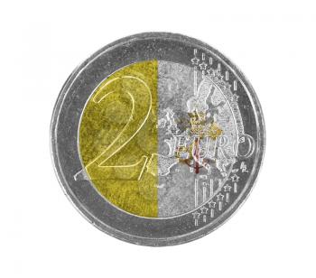 Euro coin, 2 euro, isolated on white, flag of the Vatican