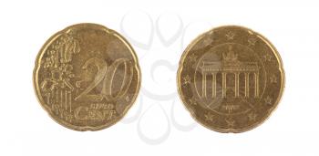 Isolated 20 Euro cent coins, isolated on white