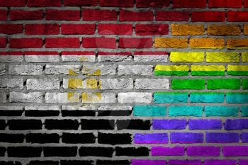 Dark brick wall texture - coutry flag and rainbow flag painted on wall - Egypt