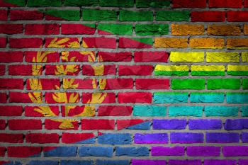 Dark brick wall texture - coutry flag and rainbow flag painted on wall - Eritrea