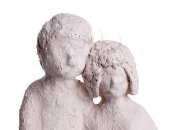 Clay statue of a couple, isolated on white
