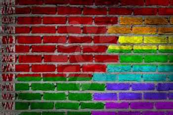 Dark brick wall texture - coutry flag and rainbow flag painted on wall - Belarus