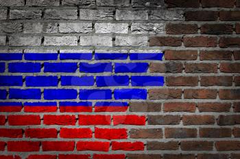 Dark brick wall texture - flag painted on wall - Russia