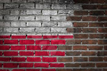 Very old dark red brick wall texture with flag - Poland