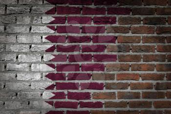Very old dark red brick wall texture with flag - Qatar