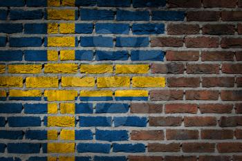 Dark brick wall texture - flag painted on wall - Sweden