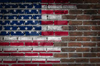 Dark brick wall texture - flag painted on wall - USA