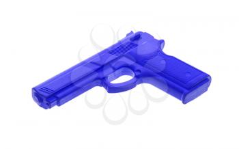 Blue training gun isolated on white, law enforcement