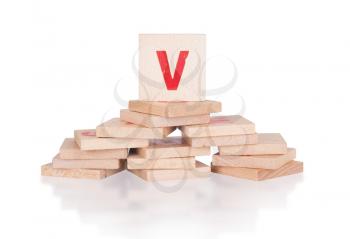 Alphabet - abstract of vintage wooden blocks - letter V