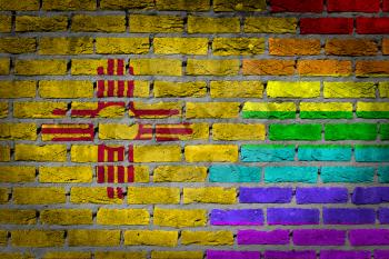 Dark brick wall texture - coutry flag and rainbow flag painted on wall - New Mexico