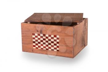Wooden crate isolated on a white background, finish flag