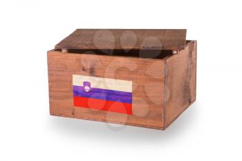 Wooden crate isolated on a white background, product of Slovenia