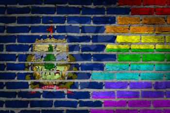 Dark brick wall texture - coutry flag and rainbow flag painted on wall - Vermont