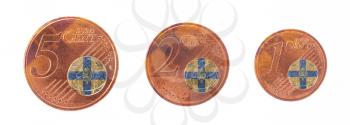 Money concept - 1, 2 and 5 eurocent, flag of the royal dutch family