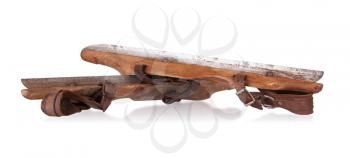 Old wooden ice skates isolated on white