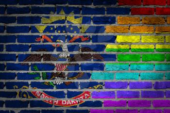 Dark brick wall texture - coutry flag and rainbow flag painted on wall - North Dakota