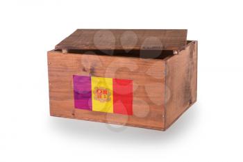 Wooden crate isolated on a white background, product of Andorra