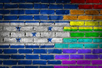 Dark brick wall texture - coutry flag and rainbow flag painted on wall - Honduras