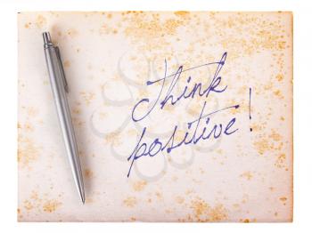 Old paper grunge background, white and brown - Think positive