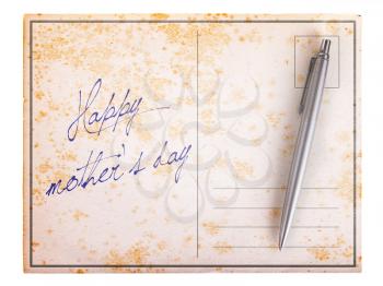 Old paper postcard, isolated on white - Happy mother's day