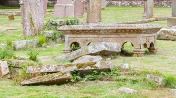 Very old broken gravestone in the cemetery, Scotland