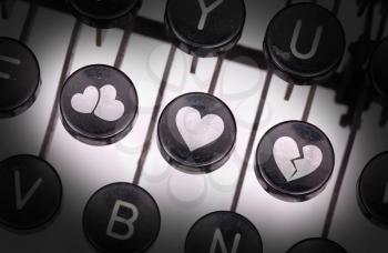 Typewriter with special buttons, lovers - love - heartbroken