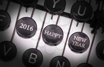 Typewriter with special buttons, 2016 - happy - new year
