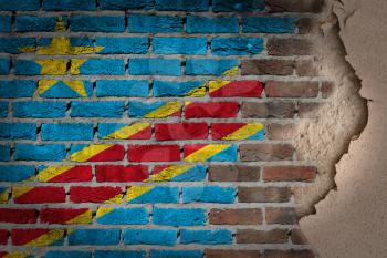 Dark brick wall texture with plaster - flag painted on wall - Congo