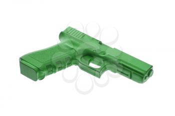 Dirty green training gun isolated on white, law enforcement