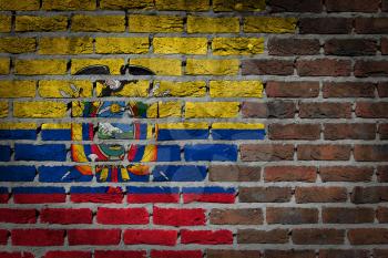 Very old dark red brick wall texture with flag - Ecuador