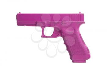Dirty pink training gun isolated on white, law enforcement