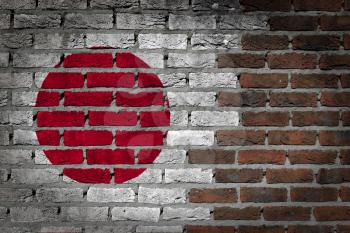 Very old dark red brick wall texture with flag - Japan