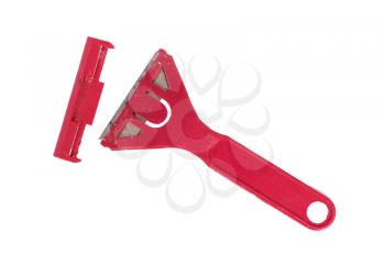 Scraper with red handle isolated on white