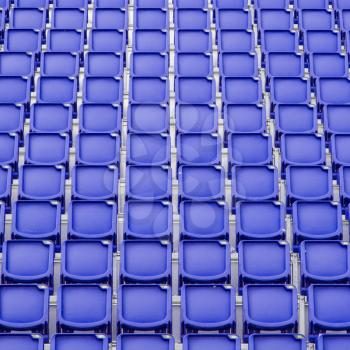 Blue seat in sport stadium, empty seats ready for the public