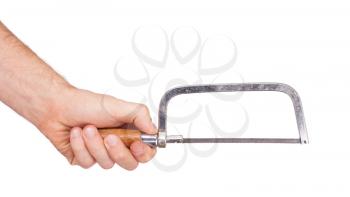 Old rusty hacksaw, isolated on white background