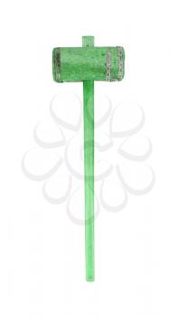 Very old wooden hammer isolated on a white background, green