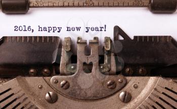 Vintage inscription made by old typewriter, 2016, happy new year